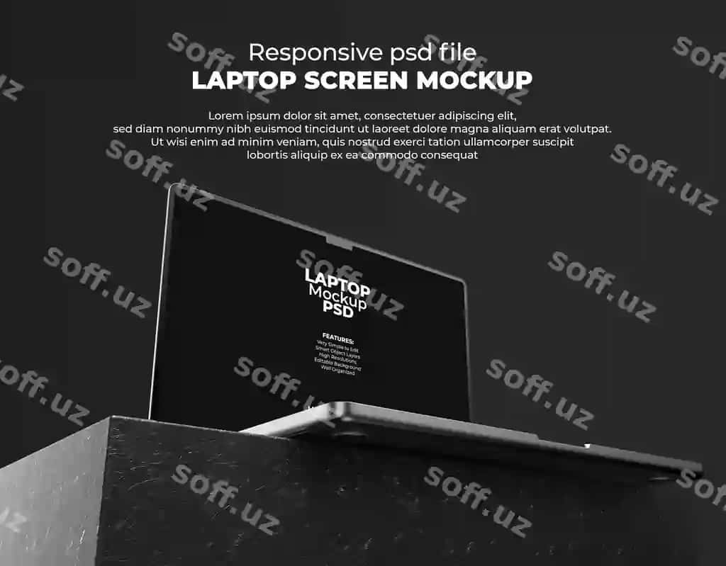 Moslashuvchan noutbuk ekrani veb UI ilovalari PSD prototipi shaffof bilan | Responsive laptop screen web ui apps psd mockup with transparent