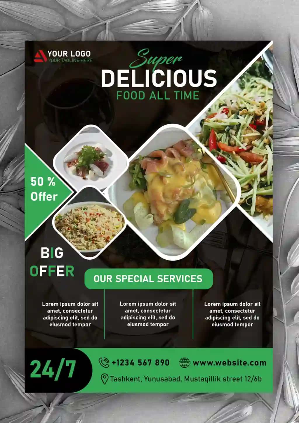 Restoran va kafe uchun zamonaviy flayer dizayni shabloni (Food flyer)
