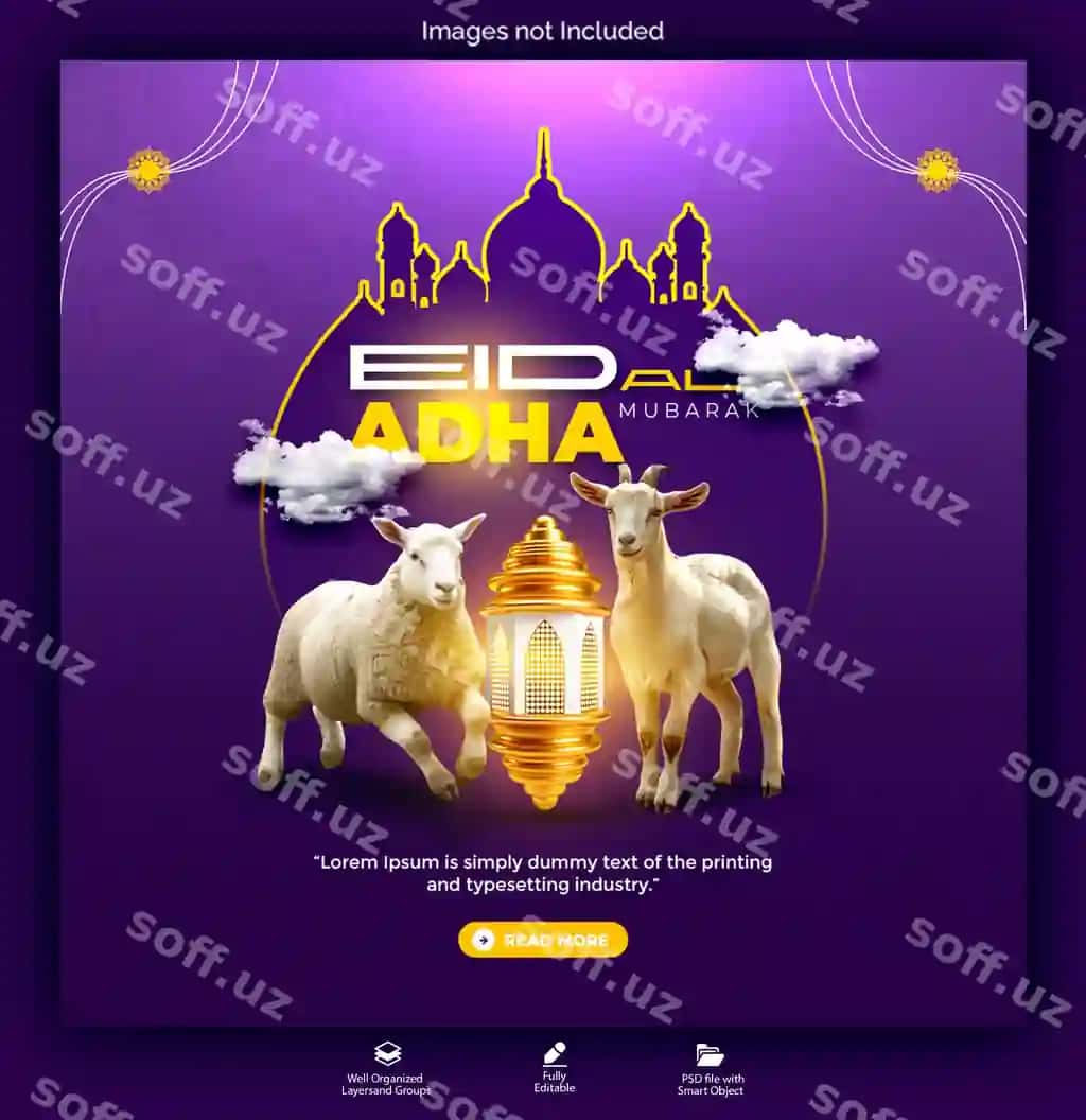 Psd Qurbon hayiti Muborak Islomiy bayram Ijtimoiy tarmoqlar uchun Instagram banneri | Psd eid al adha mubarak islamic festival social media banner instagram