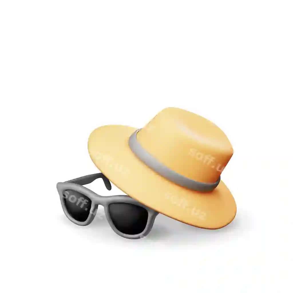 3D qora ko'zoynakli somon shlyapa belgisi | 3d black sunglasses straw hat icon