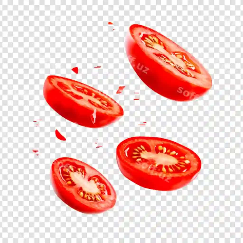 Qizil pomidor uchib ajraltirilgan shaffof fonda | Red tomato flying isolated transparent background