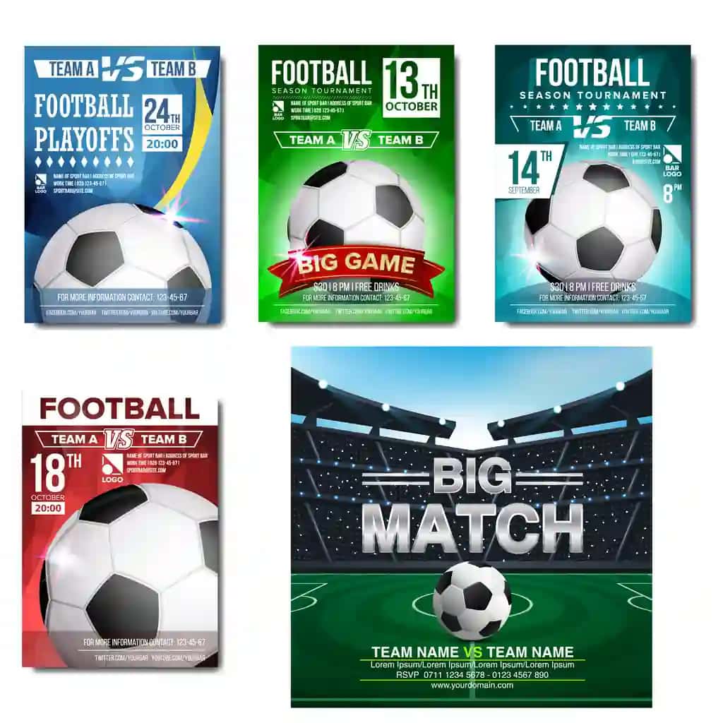 Futbol futbol o'yini flayeri turniri vektor to'plami | Football soccer match flyer poster tournament vector set