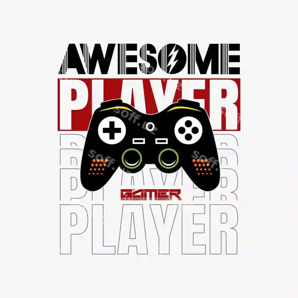 Ajobchi o'yinchi gamer konseptsiya bolalar grafik vektor dizayn futbolka | Awesome player gamer concept boys graphic vector design tee shirt