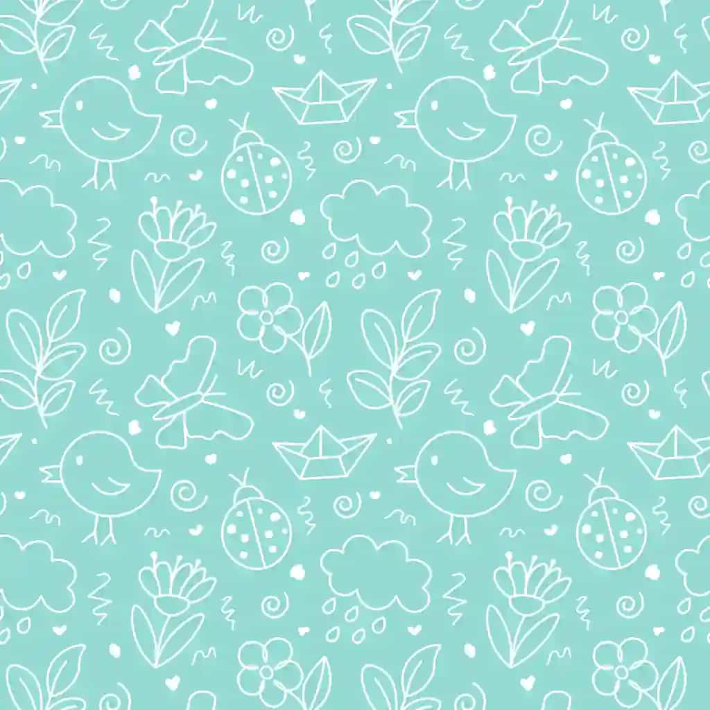 Qo'lda chizilgan bahor doodle choksiz naqsh multfilm yoqimli fon | Hand drawn spring doodle seamless pattern cartoon cute background