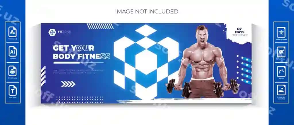 Sport zali yoritish ijtimoiy media muqovasi bannerining ijodiy elementlar dizayni | Gym lighting social media cover banner creative elements design