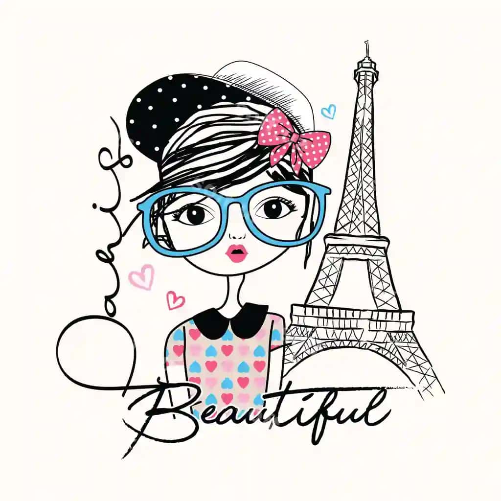 Qo'l bilan chizilgan go'zal qiz Pari vektor illustratsiyasi | Hand drawn beautiful girl paris vector illustration