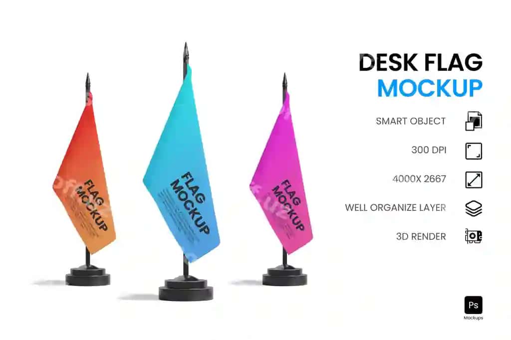 Stol bayroq namunasi | Desk flag mockup