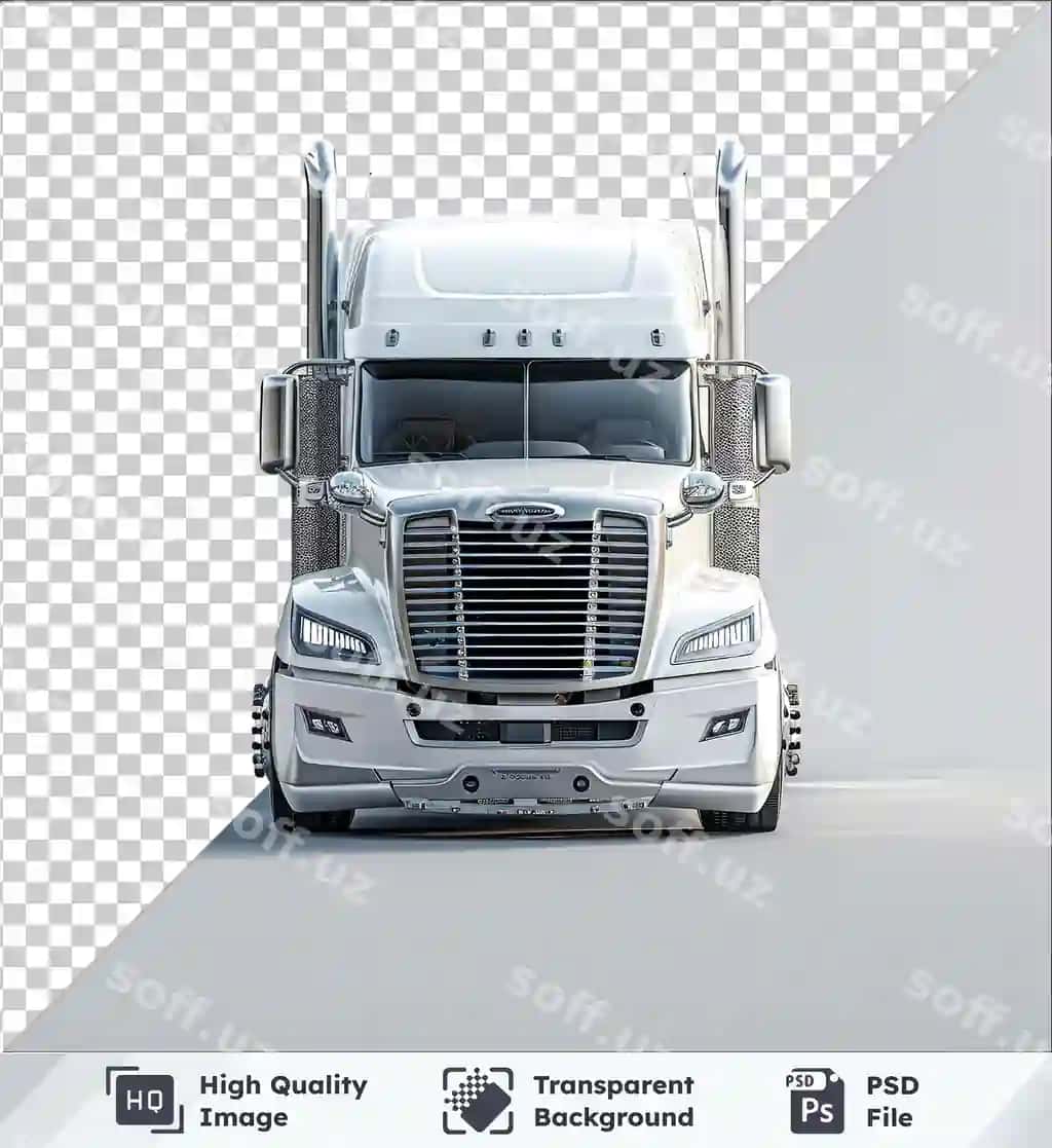 Psd shaffof mockup bosh oq amerikanskiy yuk avtomobili | Psd with transparent mockup head white american truck
