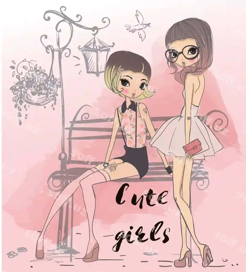 Chiroyli moda karyokat qizlar chizma uslubida | Cute fashion cartoon girls sketchy style