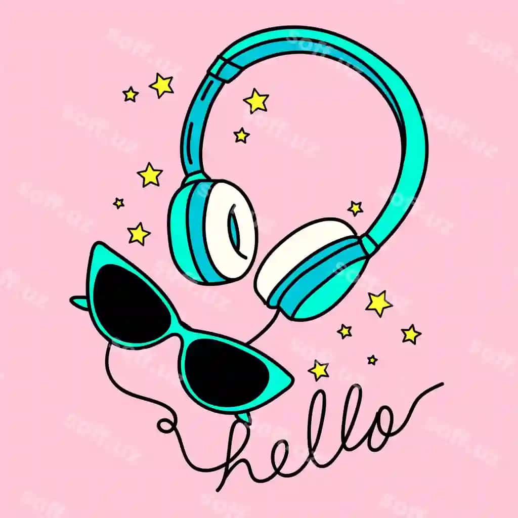 Quloq qo'shiqlar sevimli ko'zlashiqlar rasmlari | Headphones cute sunglasses illustrations