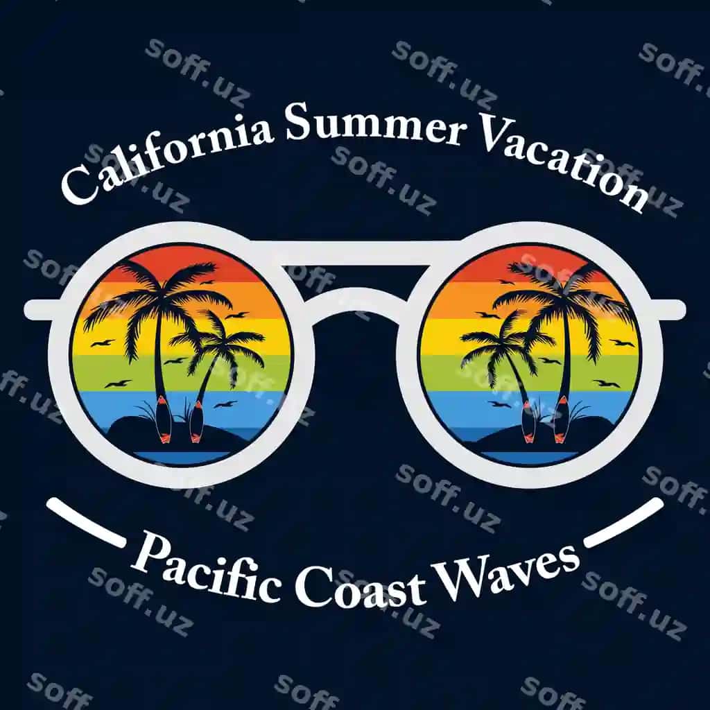 Yoz Tinch okean sohil Kaliforniya tipografiya ko'zlashiq bilan pal'ma | Summer pacific coast california typography with sunglasses palm