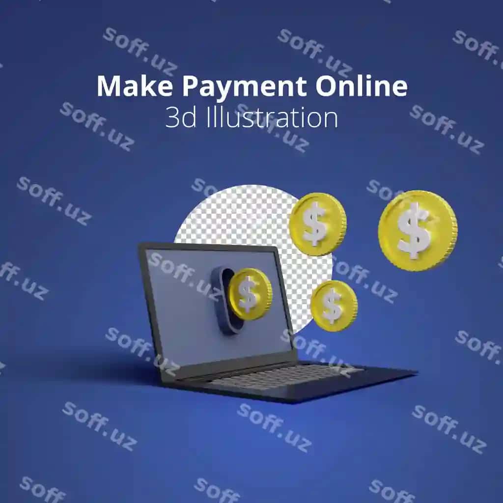 3d illustratsiya noutbuk ekrani onlayn to'lov kontseptsiyasi bilan ko'k fon | 3d illustration laptop screen with online payment concept blue background
