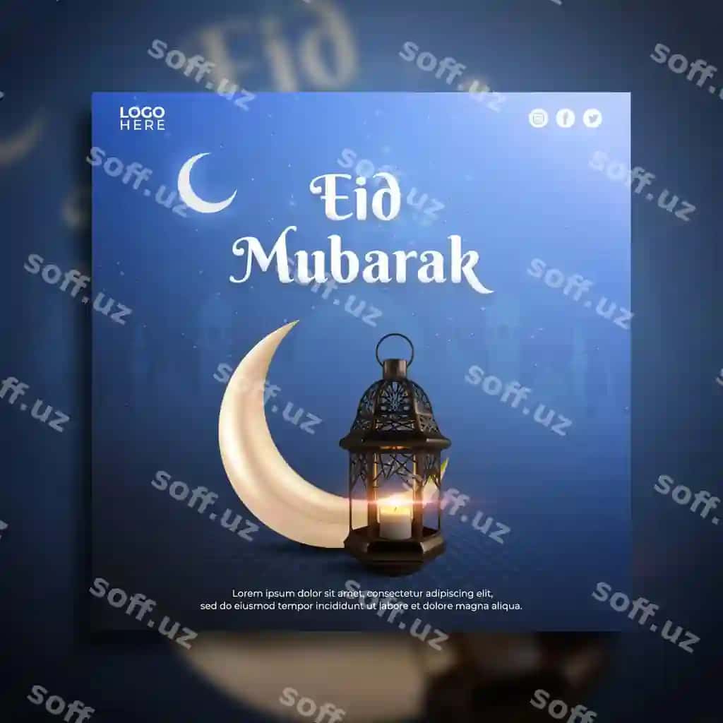 Eid muborak ijtimoiy tarmoqlar post shabloni | Eid mubarak social media post template