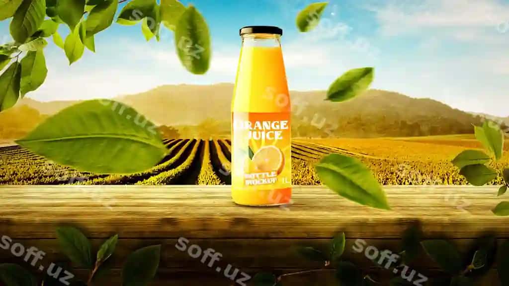 To'liq tahrirlanga olindi meva suvi stakan quti namunasi | Fully editable fruits juice glass bottle mockup