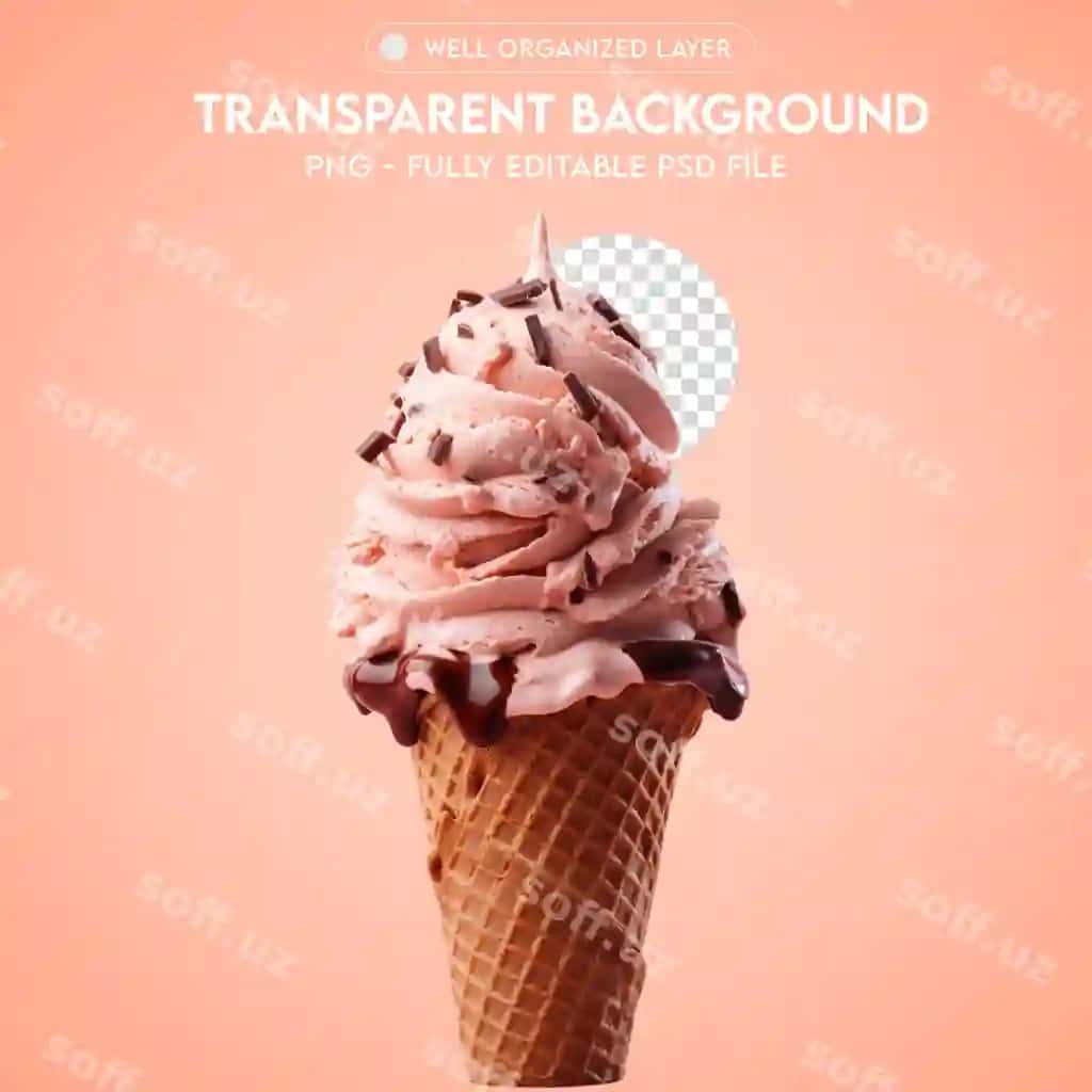 Psd qurdiu muzza konlar ta'mlari shaffof png | Psd strawberry ice cream cones flavors transparent png