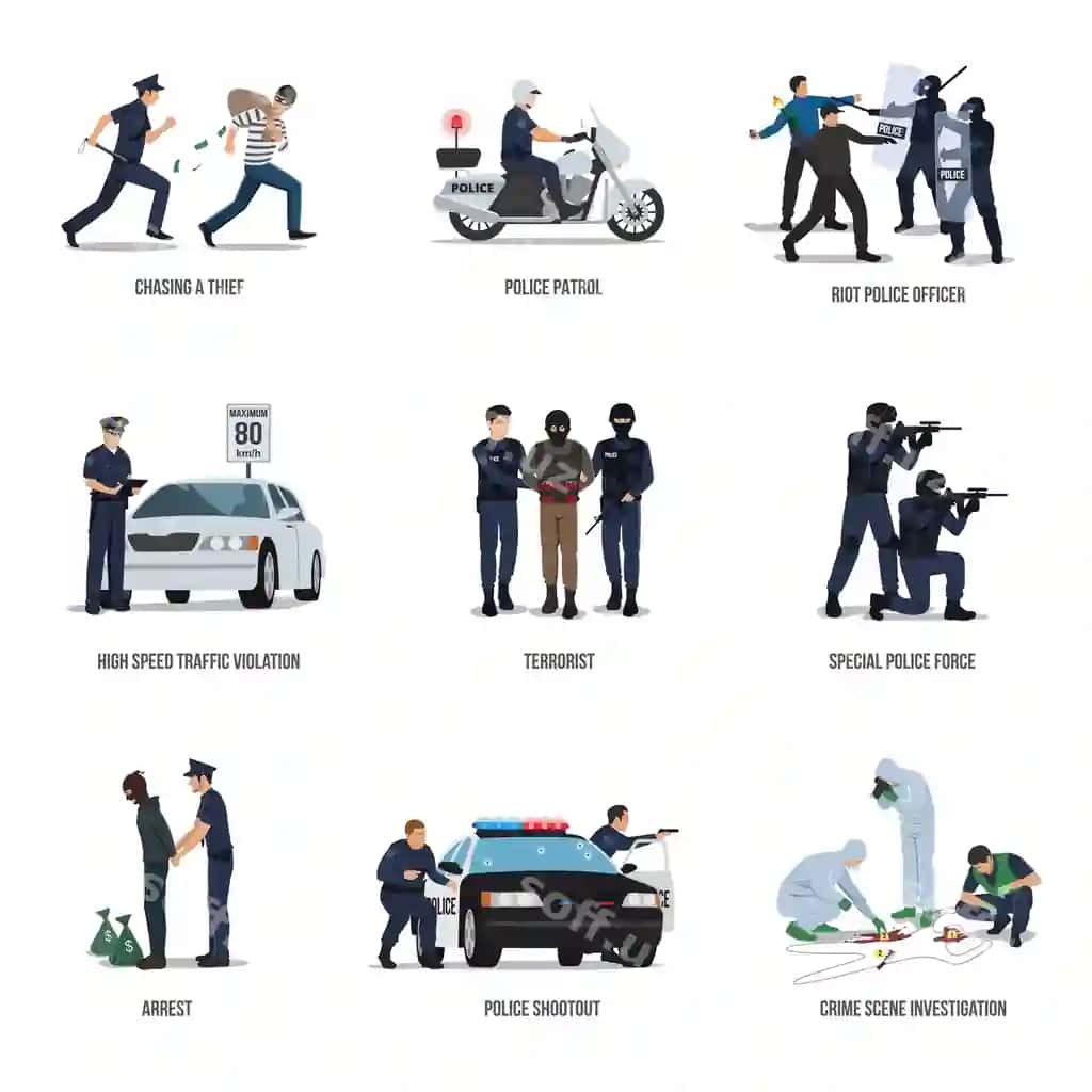 Politsiyachi politsiyachining ish kontseptsiyasini o'rnating | Set policeman policeman work concept