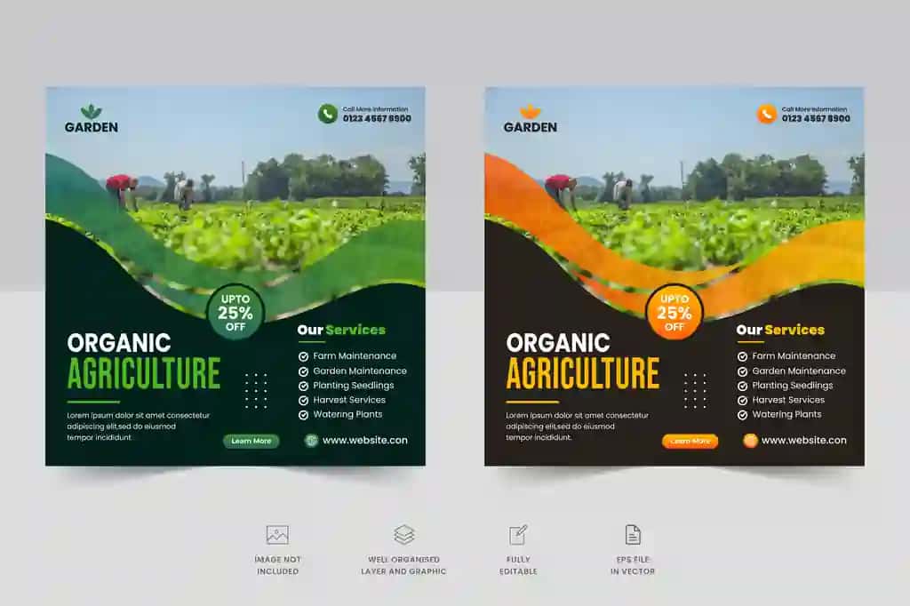 Qishloq xo'jaligi xizmatlari ijtimoiy media post banner agro farm | Agriculture farming services social media post banner agro farm