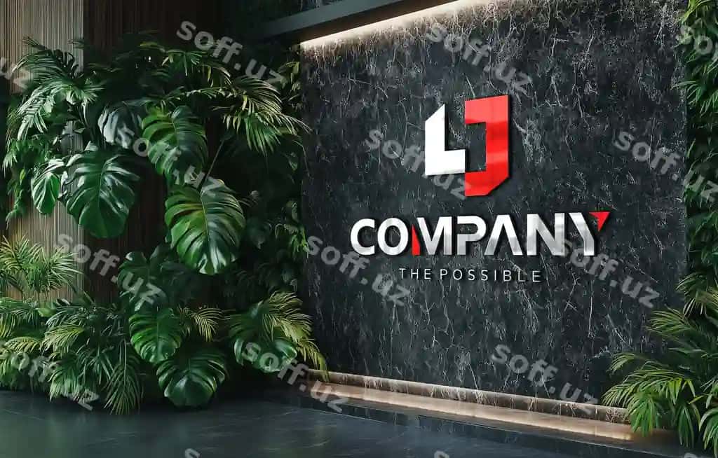3d ofis qabulxona devar mockup | 3d office reception wall mockup 2