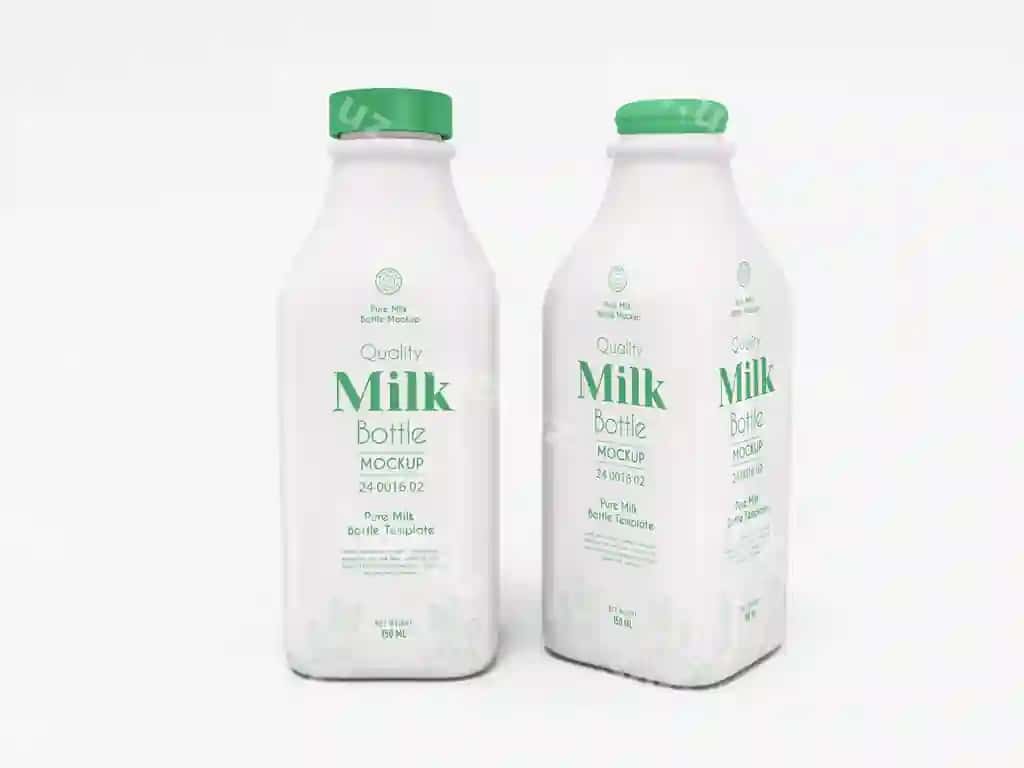 Shaffof plastik sut flakoni qadoqlash namunasi | Glossy plastic milk bottle packaging mockup