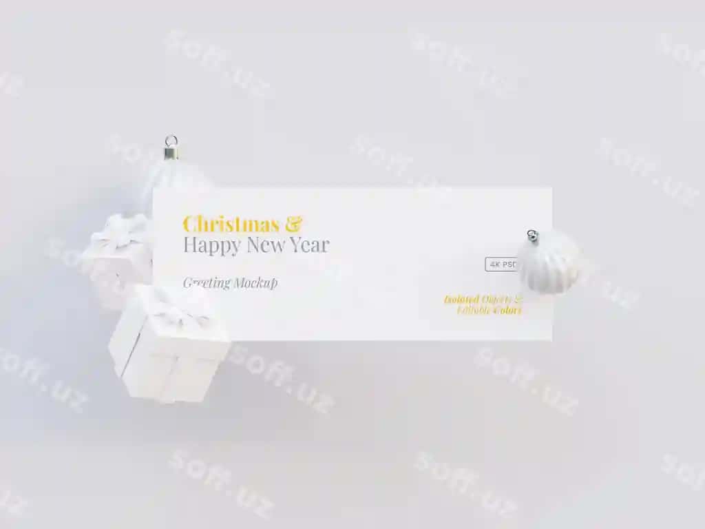 Oq mayravoy namunasi 3d sovg'a qutilari bezlyasi | White board mockup with 3d gift boxes bauble