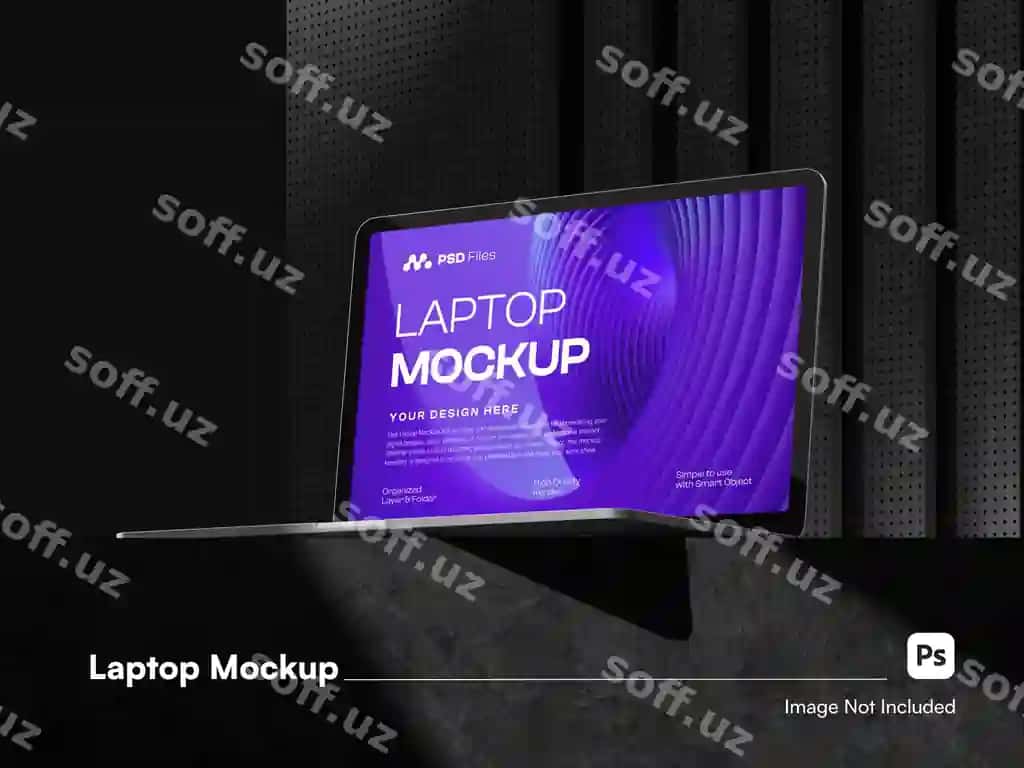 Izometrik noutbukning 3D izolyatsiyalangan maketi past burchakli ko'rinish | Isometric laptop 3d isolated mockup low angle view