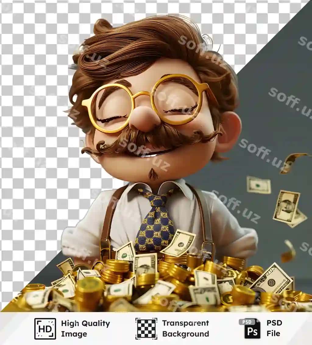 Pul bilan o'ralgan baxtli odam shaffof png | Happy man surrounded by money transparent png
