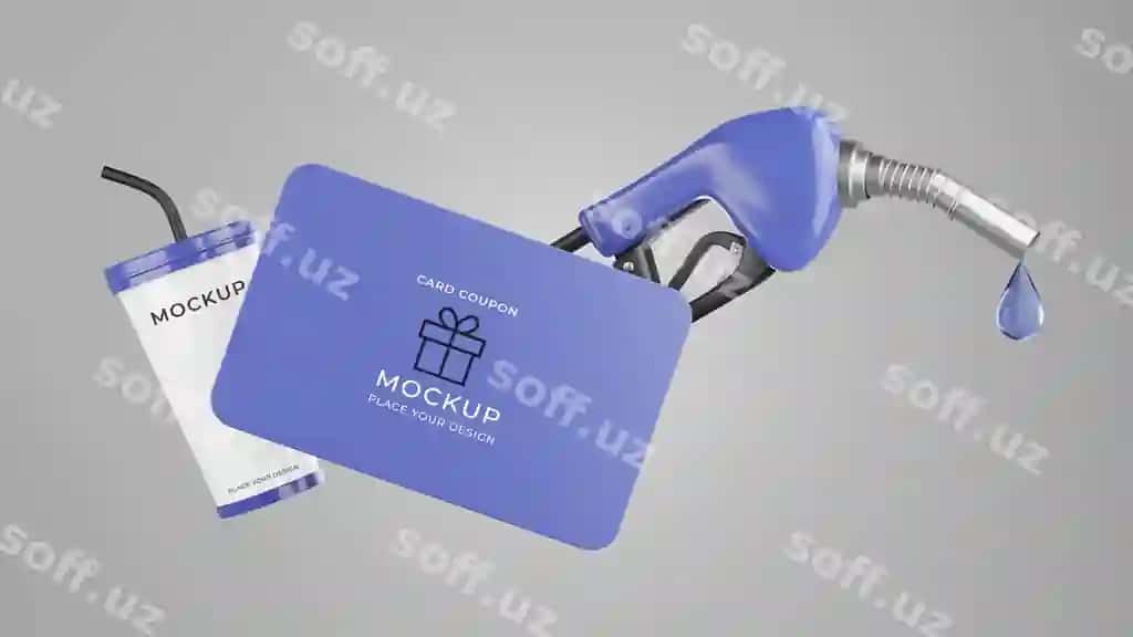 Sovg'a kartasi maketi bilan 3D render yoqilg'i purkagi | 3d render fuel nozzle with gift card mockup