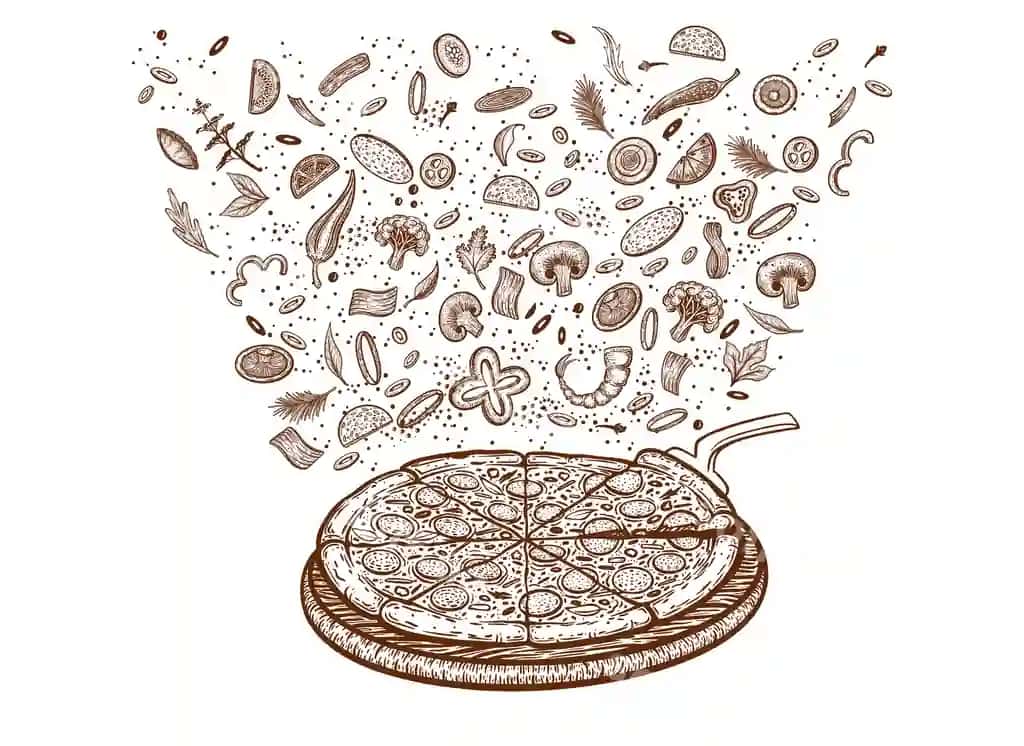 Pitsa tarkibiy moddalar qo'l chizilgan pizzeriya menyu shablon to'plami italyan | Pizza ingredients hand drawn pizzeria menu template set italian