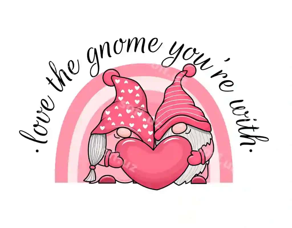 Valentin gnomlari kamalak vektor tasviri | Valentine gnomes rainbow vector illustration