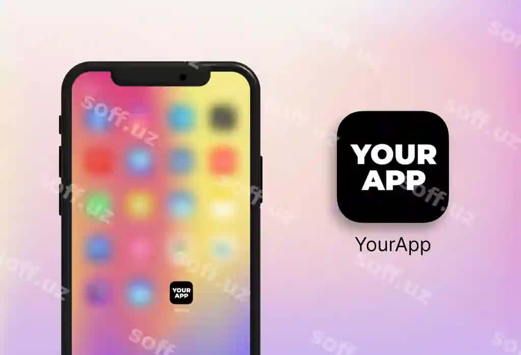 Telefon ilovasi piktogrammalari bilan mobil ilova maketi | Mobile app mockup with application icons phone