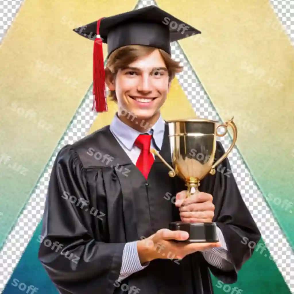 Bitiruv libosini kiygan erkak shaffof fonda jilmayib turibdi | Man wearing graduation cap gown is smiling transparent background