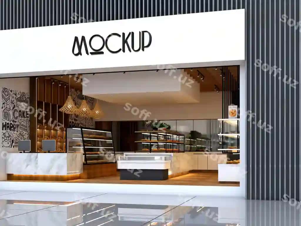 Katta logotipli futuristik do'kon old tomoni | Futuristic store front with big logo