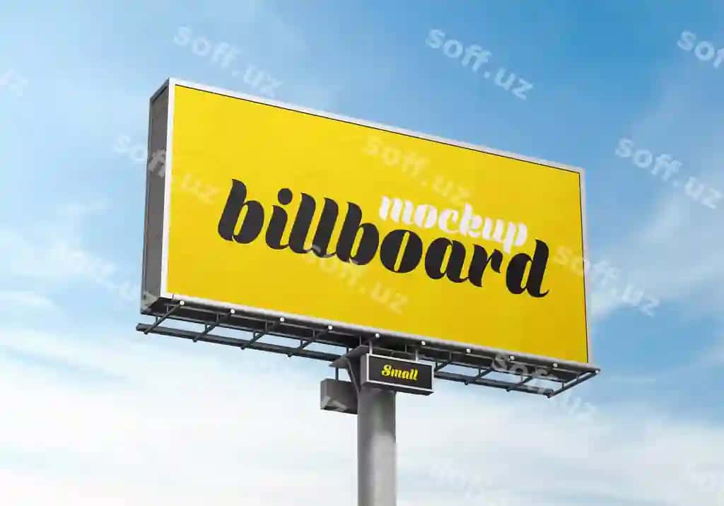 Tashqi billboard mockup bulutli osmon orqali | Outdoor billboard mockup against cloudy sky