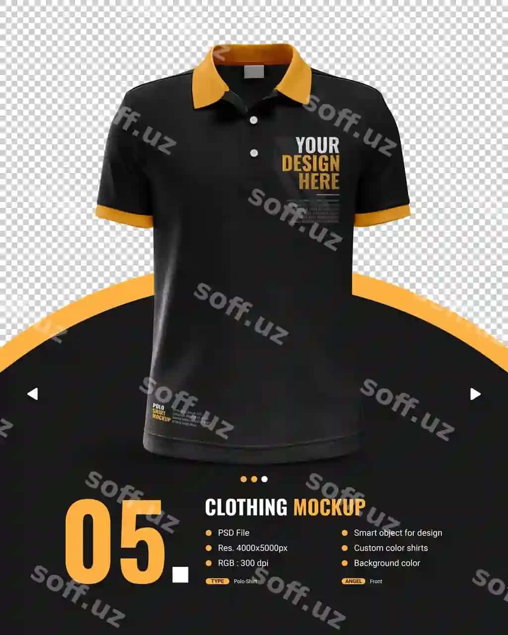 Oldindan kalta qo'l ko'rinishidagi erkak qora polo ko'ylak maketi | Mockup male black polo shirt with short arm view front