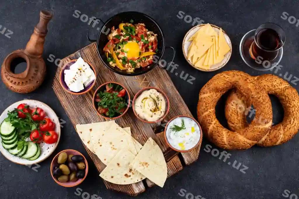 Anʼban Turk nonushtasi meze simit bilan | Traditional turkish breakfast with meze simit