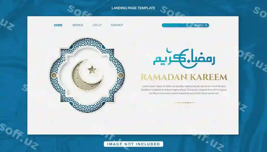 Haqiqiy Ramazon landing sahifa banner qoplash shablon dizayni bilan | Realistic ramadan landing page cover banner template design with