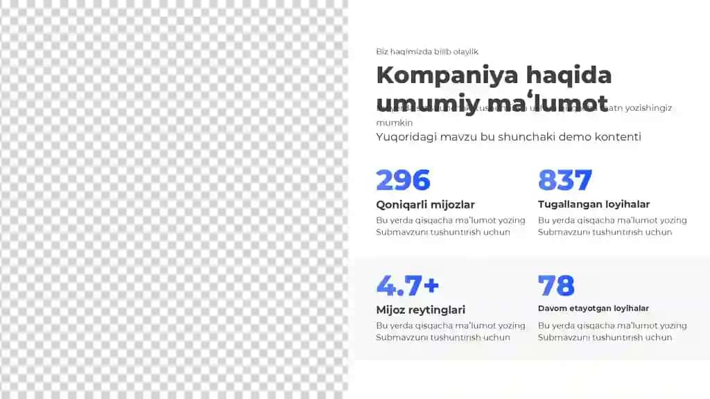 Zamonaviy Biz Haqimizda va Kompaniya Ma'lumotlari Taqdimoti (10 Slayd)