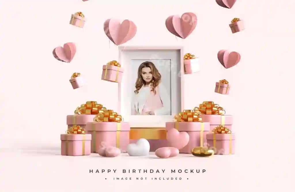 Pushti oltin baxtli tug'ilgan kun namuna | Pink gold happy birthday mockup