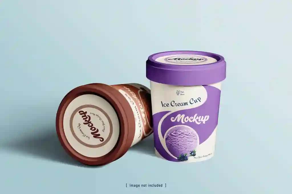 Haqiqiy muzqaymoq chashka qadoqlash maketi to'plami | Realistic ice cream cup packaging mockup set