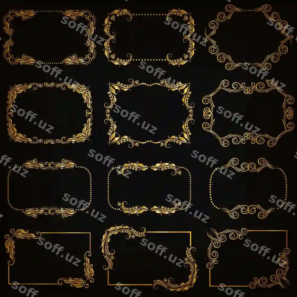 Komplekt oltin dekorativ bezatuvchi ramkalar | Set gold decorative ornamental borders frame