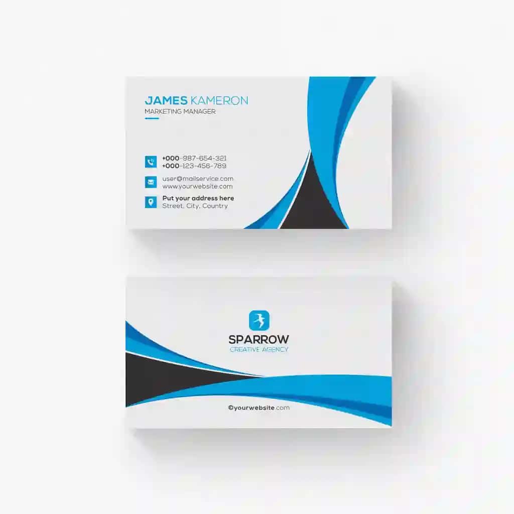 Moviy kulrang tafsilotlarga ega oq vizitka | White business card with blue grey details