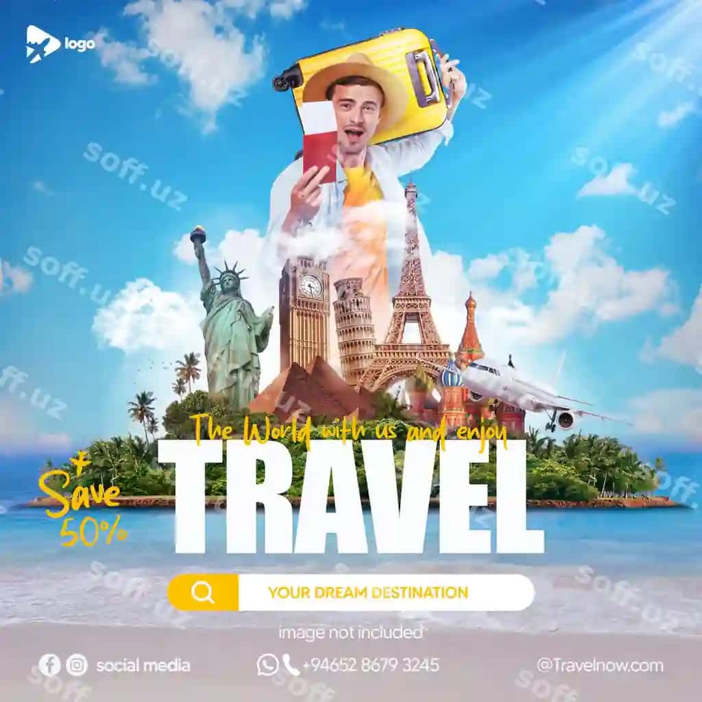 Sayohat ijtimoiy media post shabloni | Travel social media post template