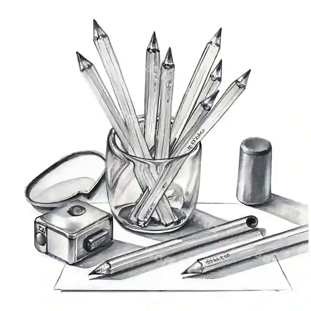 Qalamlar qalam ushlagichi shisha ish yuritish qora oq vektor | Pencils pens holder glass stationery black white vector