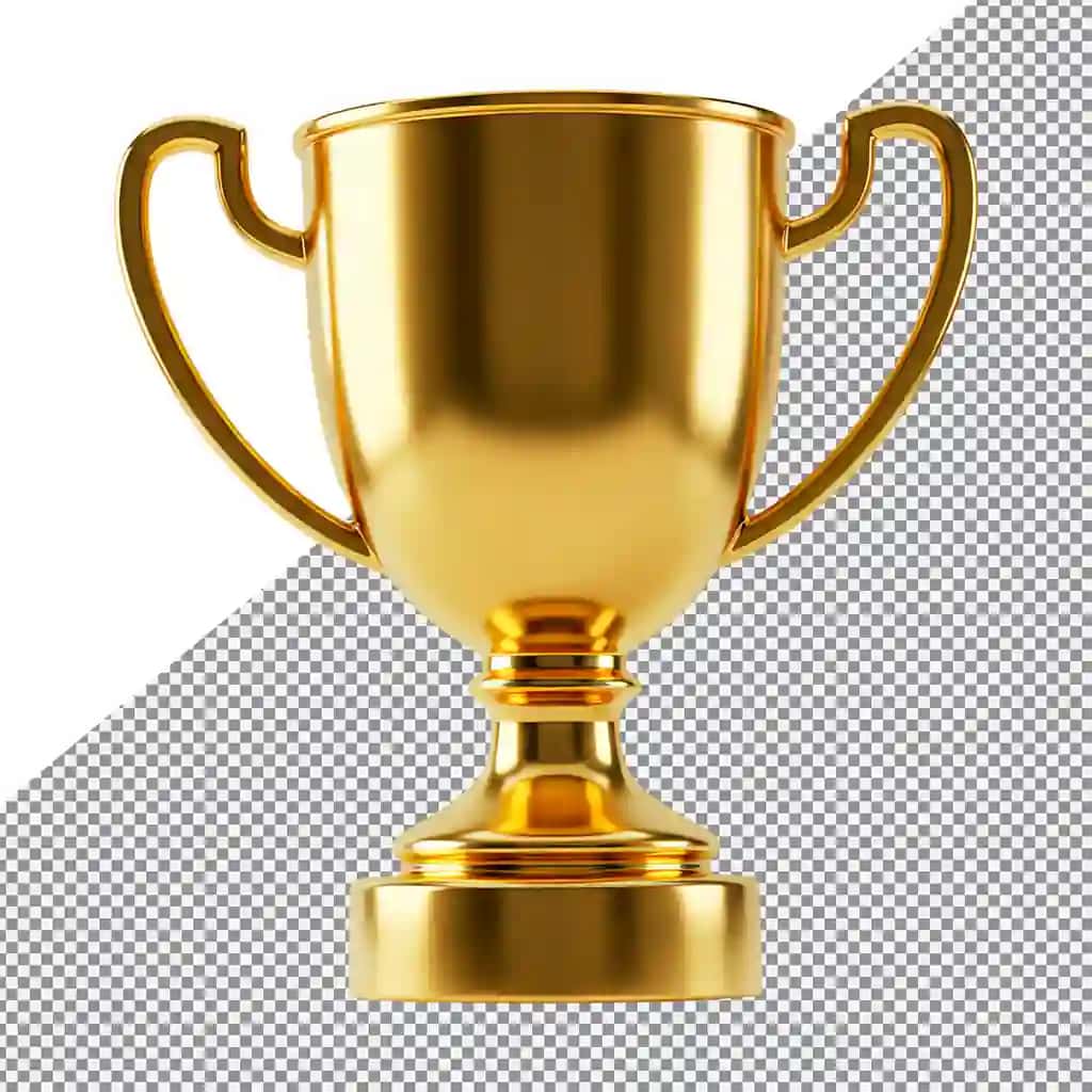 Tutqichli oltin kubok chempion mukofoti ramzi png | Gold trophy with handles champion award symbol png