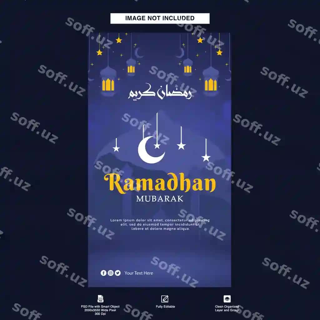 Ramazon muborak tabrik postkarta dizayn shabloni Instagram story | Ramadan mubarak greetings postcard design template instagram story