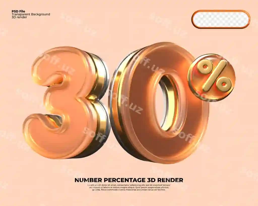 3D raqam 30 foizli aksiya chegirmasi oltin | 3d number 30 percentage sale discount gold