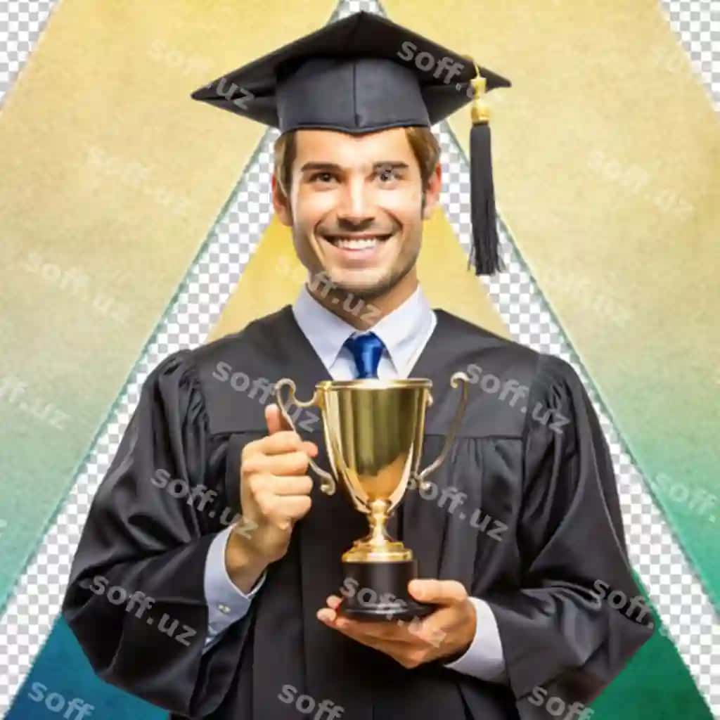 Bitiruv qalpoqchasini kiygan erkak shaffof fonda tabassum qilmoqda | Man wearing graduation cap gown is smiling transparent background