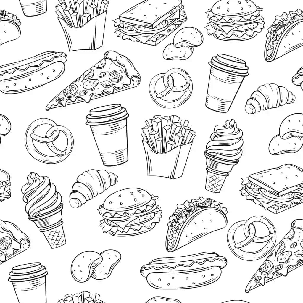 Fast food dekorativ choksiz naqsh | Fast food decorative seamless pattern