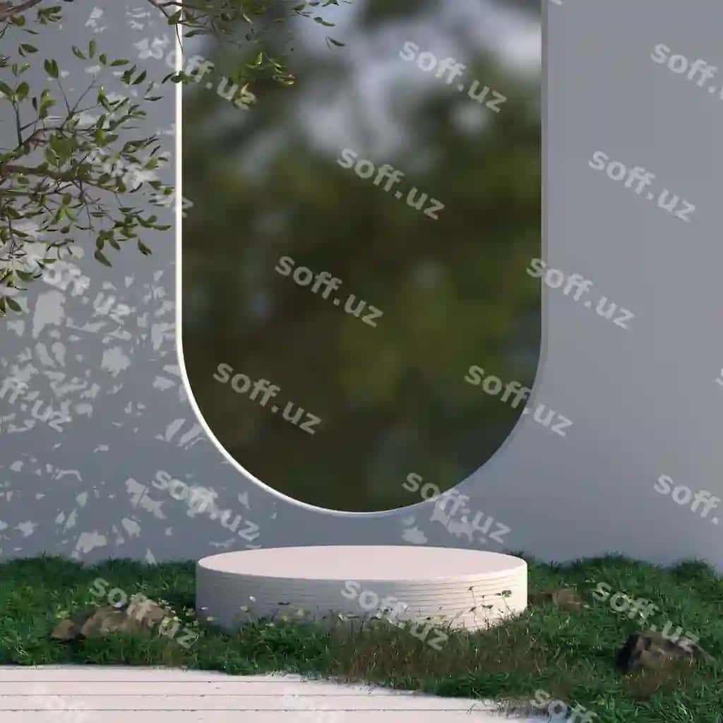Oq yog'ochli podium, o't, chimildik, sorrel gullar, daraxt, mahsulot | White wooden podium with grass shrub sorrel flowers tree product