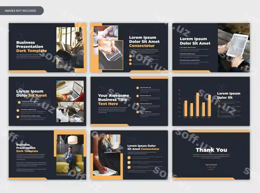 Zamonaviy qorong'u korporativ buklet biznes taqdimoti shabloni | Modern dark corporate booklet business presentation template